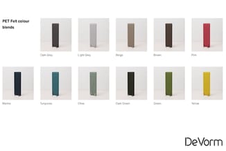 PET Felt kleurpaletkenmerken: 11 kleuren beschikbaar - donkergrijs, lichtgrijs, beige, bruin, roze, marineblauw, turquoise, o