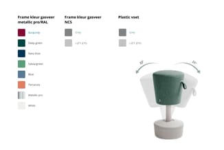 Akoestische stoel met groene fluweelachtige zitting en lichtgrijs plastic voet. Kleurmogelijkheden voor frame en voet getoond