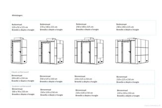 Overzicht buitenmaatse en binnenmaat belcellen in verschillende afmetingen met glasze en gesloten achterwanden, schematisch w