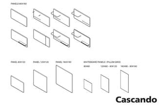 Cascando panelen in verschillende formaten en uitvoeringen: 80x160, 80x120, 120x120, 160x160 en whiteboard pillow grid varian