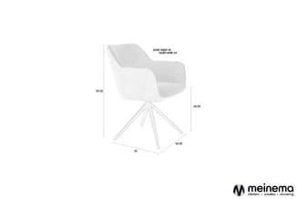 Draaistoel met grijze bekleding, armsteunen en wielbasis. Afmetingen: zithoogte 49,50 cm, totaalhoogte 83,50 cm, zitdiepte 46