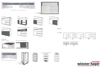 Wiesner Hager kasten en modulaire meubelcomponenten: raamwerk, romp, schuifdeurs, achterwanden en afdekkingen in verschillend