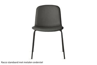 Racco stoel met donkergrijs gestoffeerde zitting en rugleuning, zwart metalen onderstel.