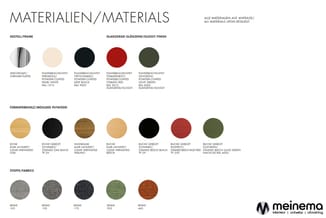 Materiaalpalette voor meubelframes, glanzende afwerkingen en stoffen: chroomgeplateerde stalen frame, poedercoatings in wit,