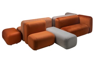 Modular modulaire zitelementen in terra, oranje en grijs – Organische elementenbank voor ontvangstruimtes