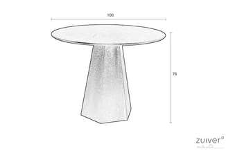 Ronde tafel met diameter 100 cm en hoogte 76 cm. Grijs blad op conische voet met facetafwerking.