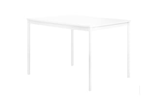 Witte rechthoekige vergadertafel met vier witte poten, tegen neutrale achtergrond.
