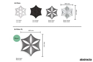 Airflake akoestische panelen in vier uitvoeringen: lijn open, lijn gesloten, blade open en blade gesloten. Airflake XL blade