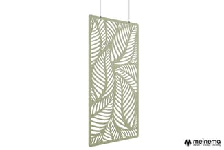 Hangend decoratief paneel met bladmotief, groengetinte metalen uitsnijding, rechthoekig formaat, minimalistisch design.