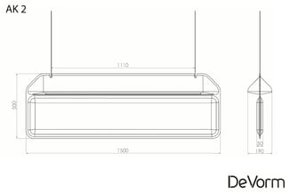 AK 2 bank - technische tekening met afmetingen. Grijze sofa met afgeronde armleuningen, breedte 1500mm, hoogte 500mm. Aanzich