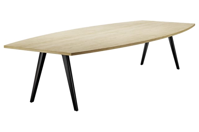 Thonet 1500 bootvormige vergadertafel - Eiken blad met zwarte schuine poten - Luxe directietafel voor 8 tot 12 personen